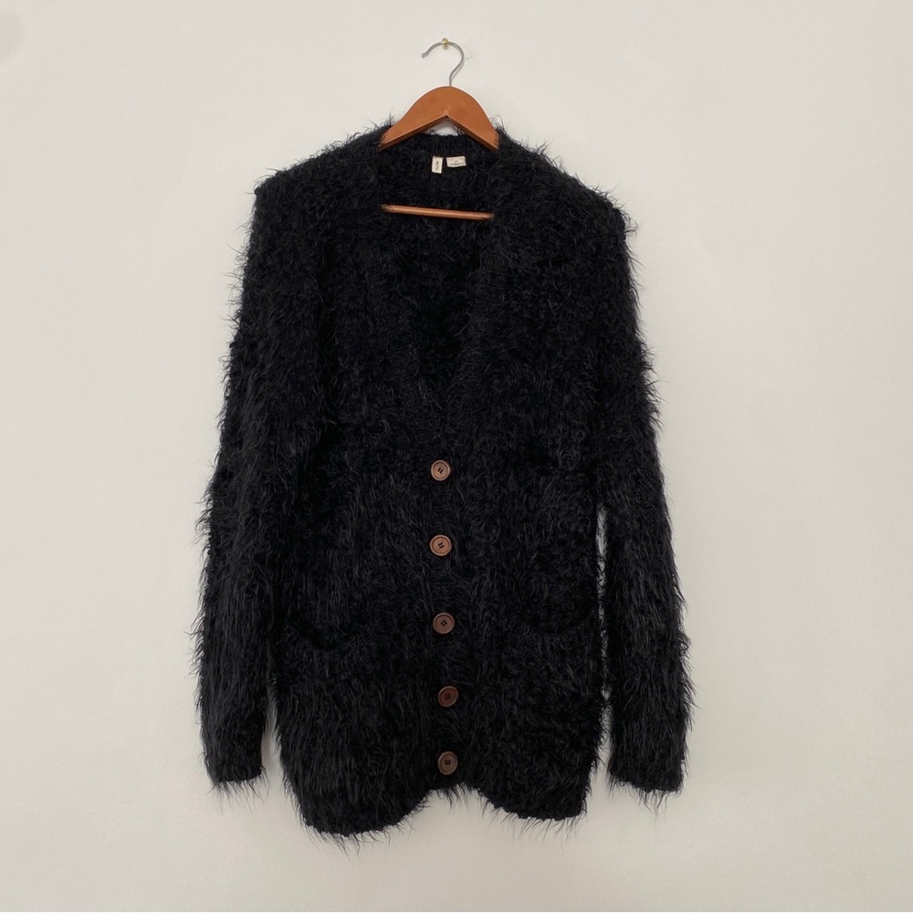 Moth Anthropologie Shaggy Fuzzy Black Cardigan Medium Witchy Whimsigoth